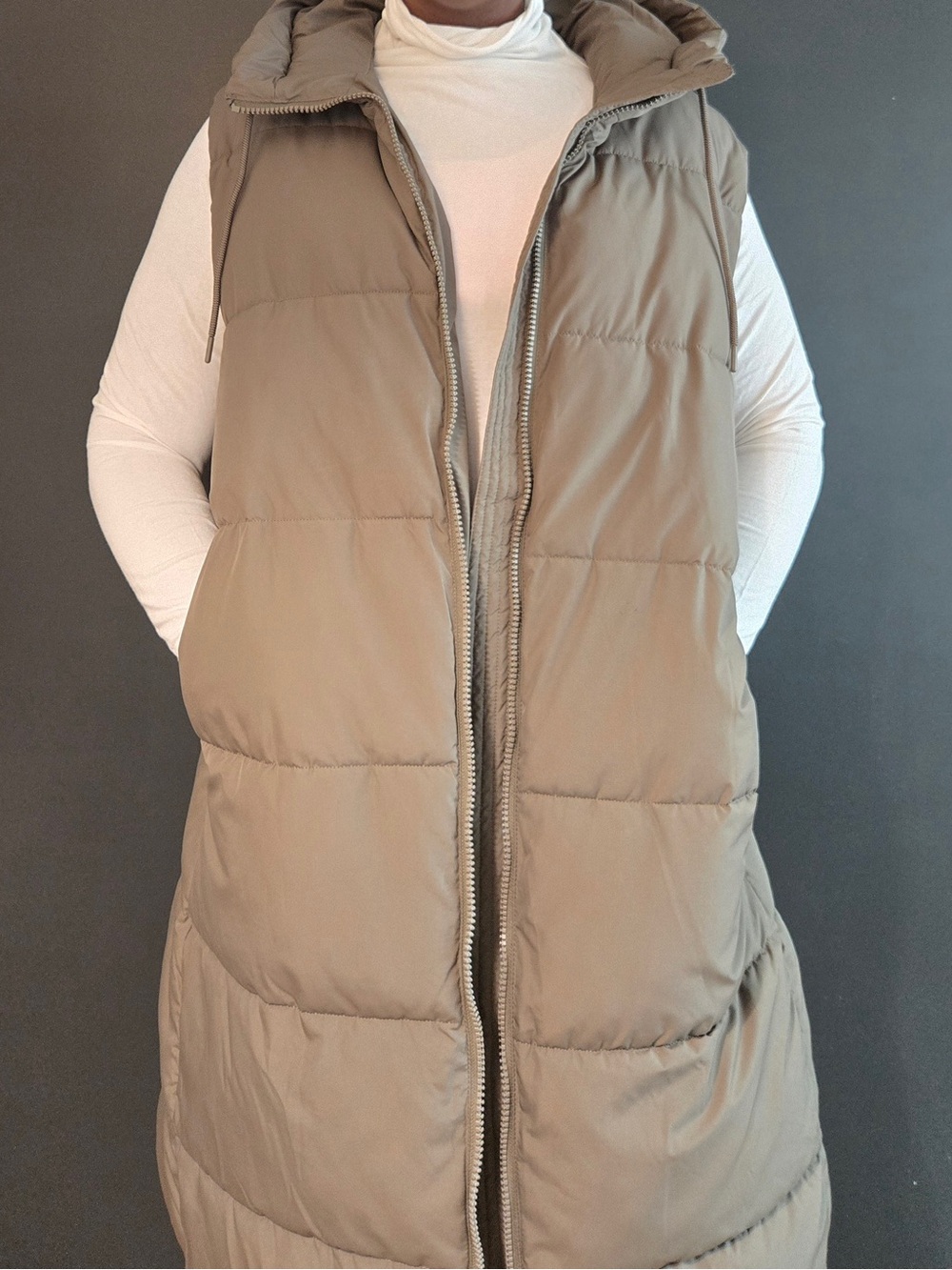 h&m | long hooded puffer vest | sleeveless | gilet | oversized | us xl - Picture 2 of 3